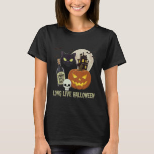 Lang lebe Halloween Lustiger Kürbis Schwarze Katze T-Shirt