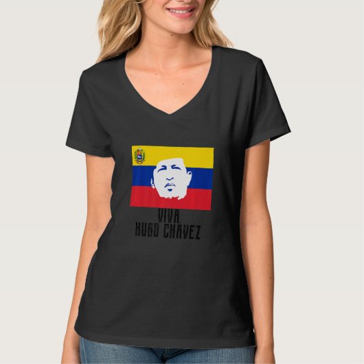 Lang lebe Hugo Chávez Gesicht auf der Flagge T-Shirt (Vorderseite)
