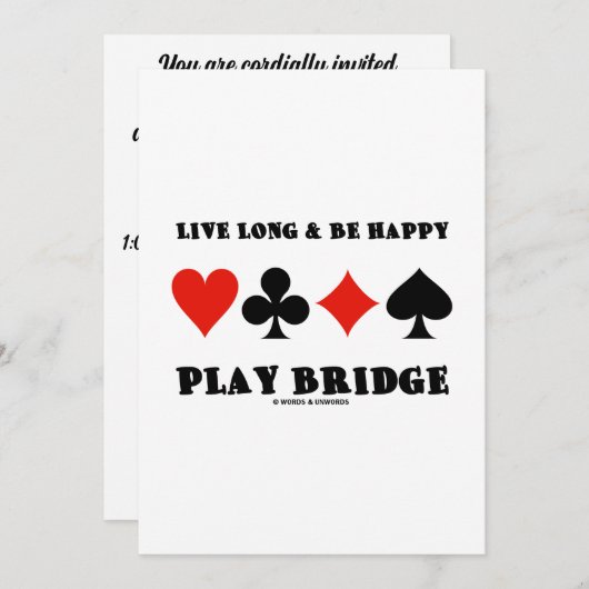 Lang leben und glücklich spielen Bridge vier Card Einladung (Vorne/Hinten)