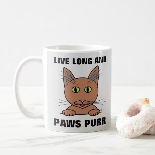 Lang leben und Paws Purr Funny Cat Kaffeetasse (Mit Donut)