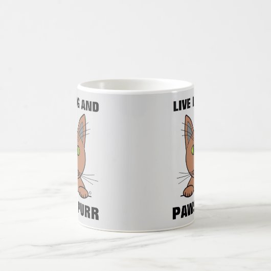 Lang leben und Paws Purr Funny Cat Kaffeetasse (Mittel)