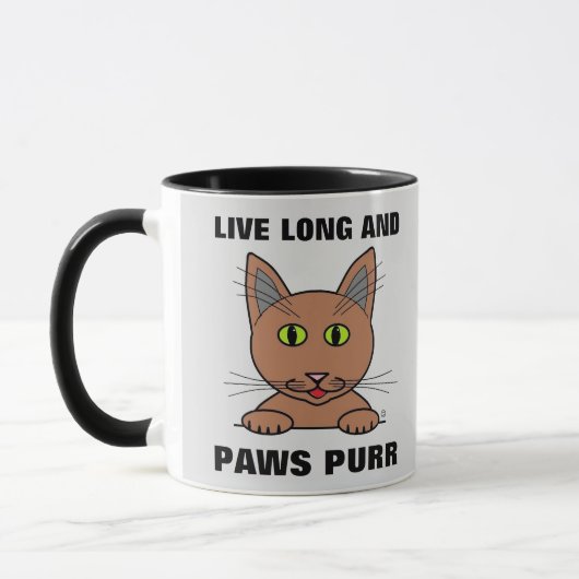 Lang leben und Paws Purr Funny Cat Tasse (Links)