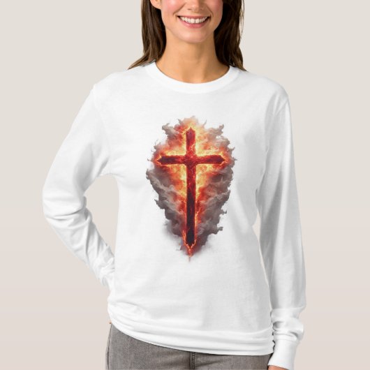 Langarm-Shirt für Frauen mit Flammendem Christlich T-Shirt (Vorderseite)
