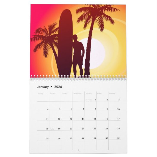 Langboard und Palmen Kalender (Jan 2026)