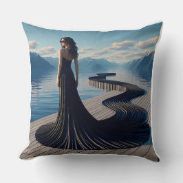 Lange coole Frau im schwarzen Kleid Kissen