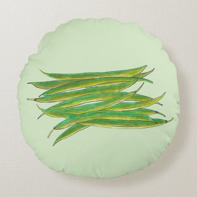 Lange grüne Bohnen Gemüsegarten Veggies Veg Rundes Kissen (Vorderseite)