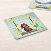 Lange Haare Dackel Gelbe Blumen Untersetzer (angewinkelt)