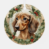 Lange Haare Dackel Welpe's First Christmas Ornament Aus Metall (Rückseite)