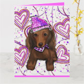 LANGE HAIRED RED DACKEL KARTE (Gelbe Blume)