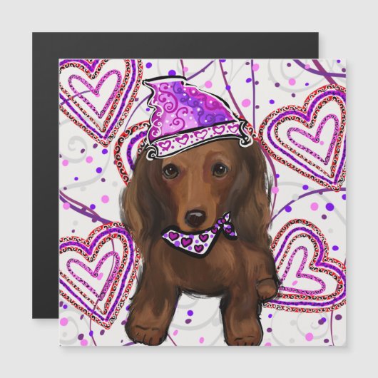 LANGE HAIRED RED DACKEL MAGNETKARTE (Vorne/Hinten)