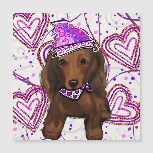 LANGE HAIRED RED DACKEL MAGNETKARTE (Vorderseite)