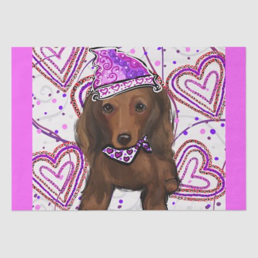 LANGE HAIRED RED DACKEL SEIDENPAPIER (Vorderseite)