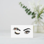 Lange Lashes Schöne Augen mit Aquarellfarben-Blume Visitenkarte (Stehend Vorderseite)