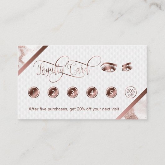 Lange Lashes und Brows Makeup Rose Gold Marmor Treuekarte (Vorderseite)