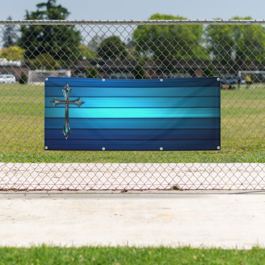 lange leere Kirche der blauen queren blauen Planke Banner (Insitu)