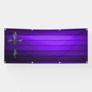 lange leere Kirche der blauen queren lila Planke Banner