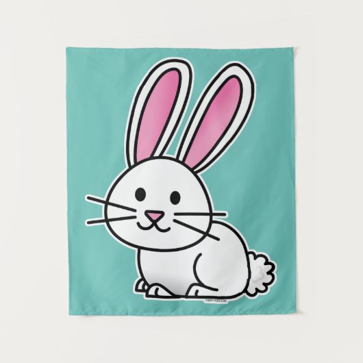 Lange Ohren des glücklichen weißen flaumigen Wandteppich (Vorderseite)