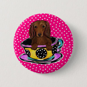 Lange rote haarige Doxie Button