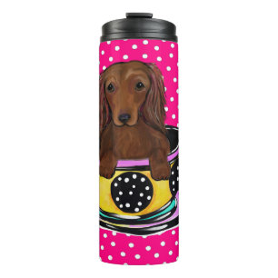 Lange rote haarige Doxie Thermosbecher