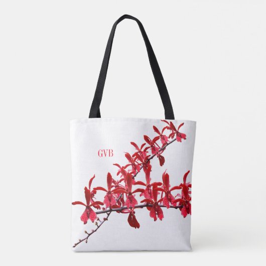 "Lange rote Orchideen-treffend" Taschen-Weiß Tasche (Rückseite)