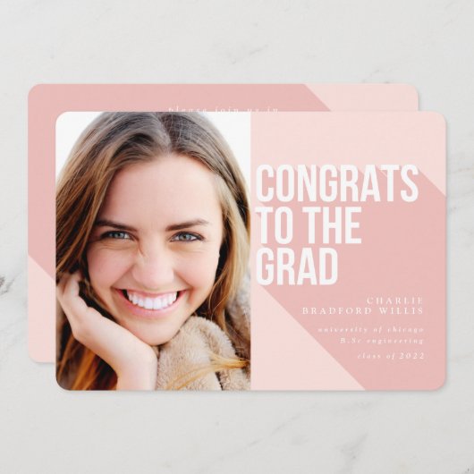 LANGE SCHATTEN GLÜCKWUNSCH ZUM GRAD BLUSH PINK EINLADUNG (Vorne/Hinten)