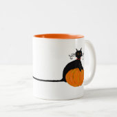 Lange Schwanz-Halloween-Katze Zweifarbige Tasse (VorderseiteRechts)