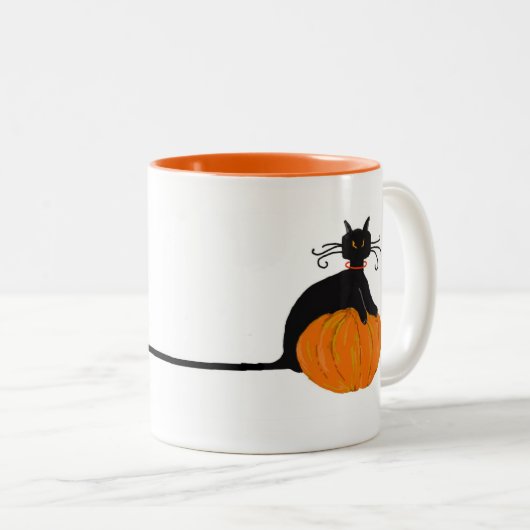 Lange Schwanz-Halloween-Katze Zweifarbige Tasse (VorderseiteRechts)