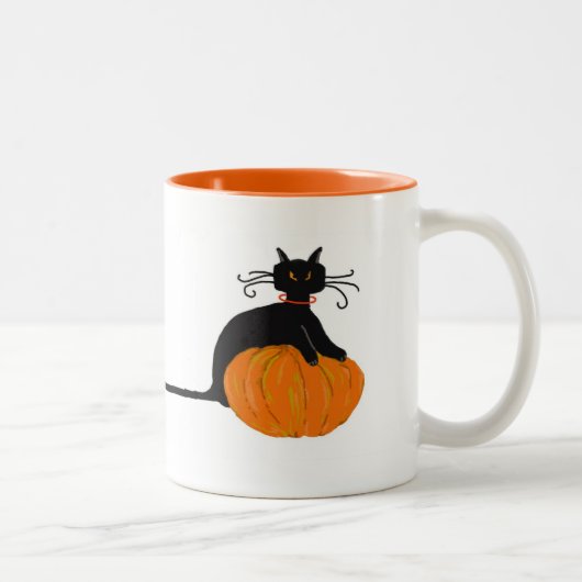 Lange Schwanz-Halloween-Katze Zweifarbige Tasse (Rechts)