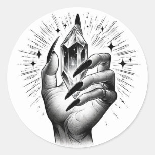 Lange schwarze Nägel und Kristallenergie-Zauber Vi Runder Aufkleber