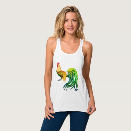 Langer angebundener Phoenix-Hahn Flowy Racerback Tank Top (Vorderseite Vollansicht)