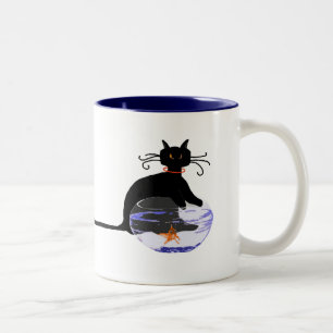 Langer Schwanz Katze gegangenes Fishin Zweifarbige Tasse