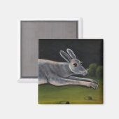 Langes graues Kaninchen springt über Felder Magnet (Vorderseite/Rückseite)