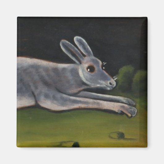 Langes graues Kaninchen springt über Felder Magnet (Vorne)