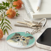 Langes Haar-Chihuahua-Aquarell-Porträt Schlüsselanhänger (Vorderseite rechts)