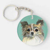 Langes Haar-Chihuahua-Aquarell-Porträt Schlüsselanhänger (Vorderseite)