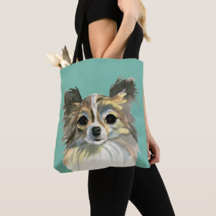 Langes Haar-Chihuahua-Aquarell-Porträt Tasche