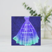 Langes Kleid Sweet 16 (blau) Einladung (Stehend Vorderseite)