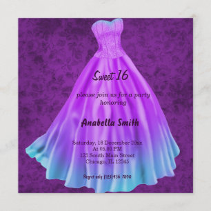 Langes Kleid Sweet 16 (Lila) Einladung