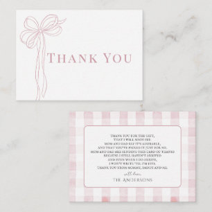 Langes rosa Schleifenband Mädchen Baby Shower Dank Mitteilungskarte