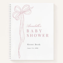 Langes rosa Schleifenband Mädchen Baby Shower Gäst