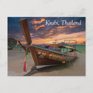 Langes Schwanz Boot bei Sonnenuntergang, Krabi, Th Feiertagspostkarte