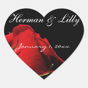 Langgestempelte Rote Rosen Personalisierte Hochzei Herz-Aufkleber