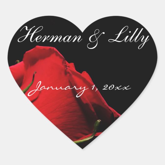 Langgestempelte Rote Rosen Personalisierte Hochzei Herz-Aufkleber (Vorderseite)