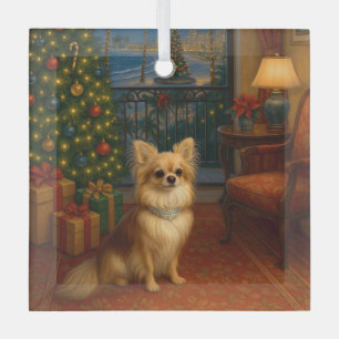 Langhaar Chihuahua Feiertag Ornament Aus Glas