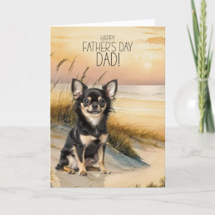 Langhaar Chihuahua Hund Sonnenuntergang Strand Vat Feiertagskarte
