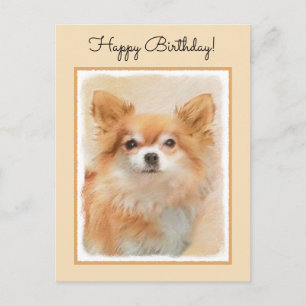 Langhaar Chihuahua-Hundemalerei Originalkunst Postkarte