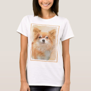 Langhaar-Chihuahua-Hundemalerei Originalkunst T-Shirt
