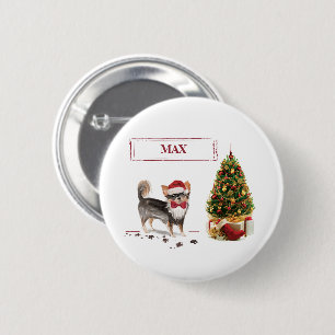 Langhaar Chihuahua Lustiger Weihnachts Hund Baum Button