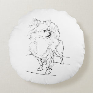 Langhaar Chihuahua - Minimalistische Hundeillustra Rundes Kissen