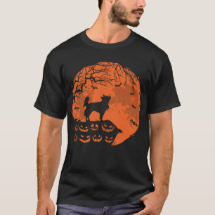 Langhaar Chihuahua und Mond Halloween Hundeliebhab T-Shirt